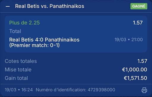 Gain Real Betis vs Panathinaikos