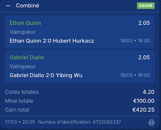 Gain combiné tennis